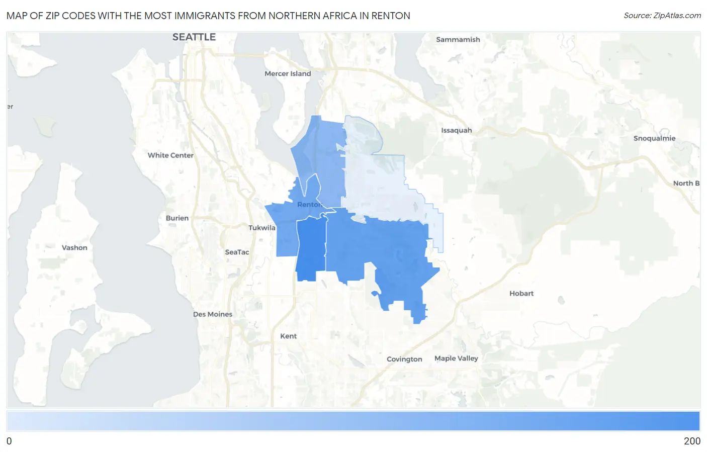 Zip Codes with the Most Immigrants from Northern Africa in Renton Map