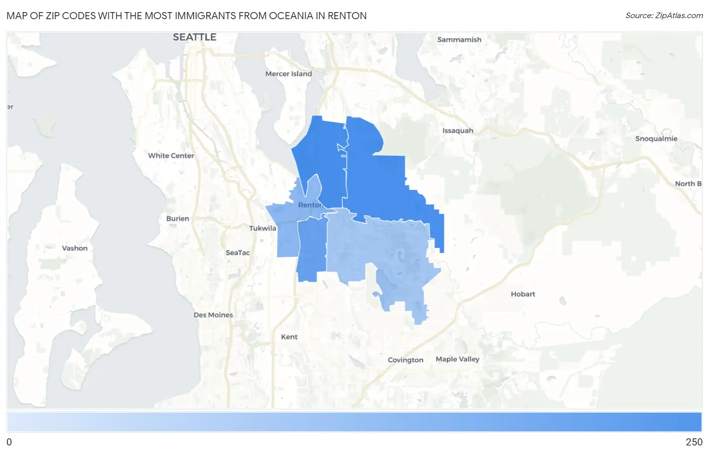 Zip Codes with the Most Immigrants from Oceania in Renton Map