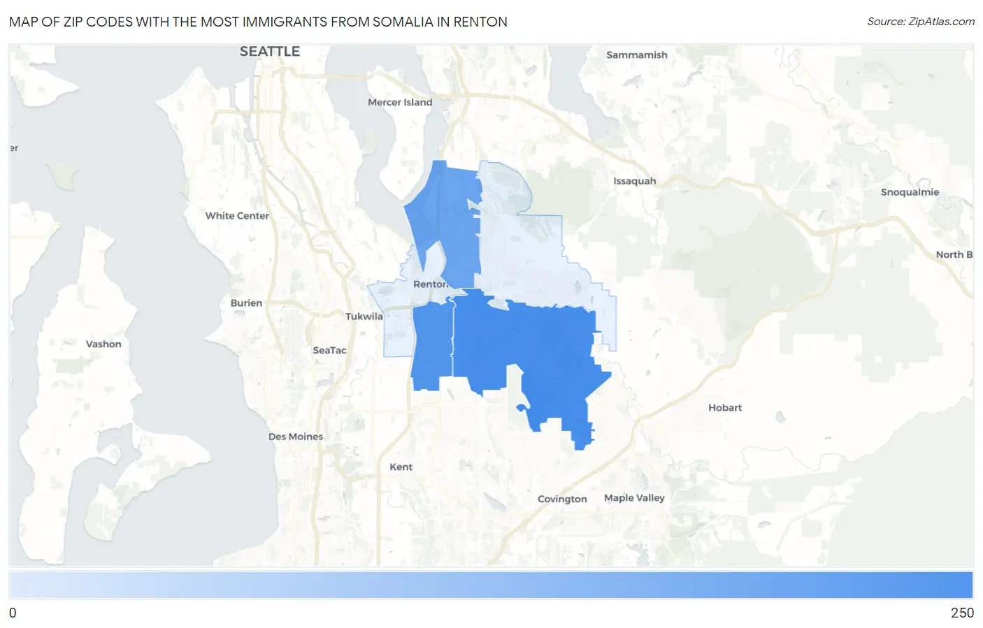 Zip Codes with the Most Immigrants from Somalia in Renton Map