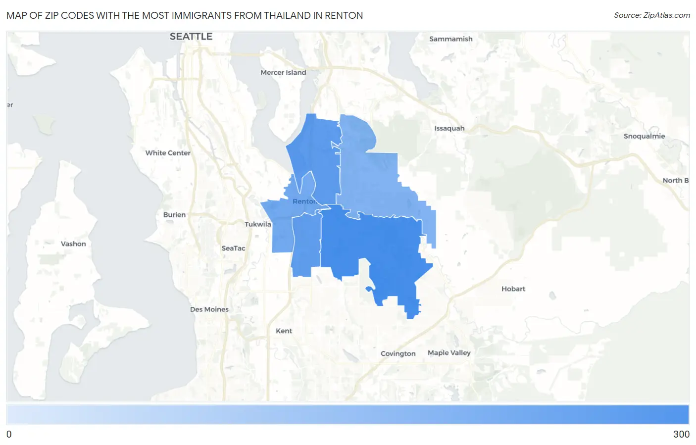 Zip Codes with the Most Immigrants from Thailand in Renton Map
