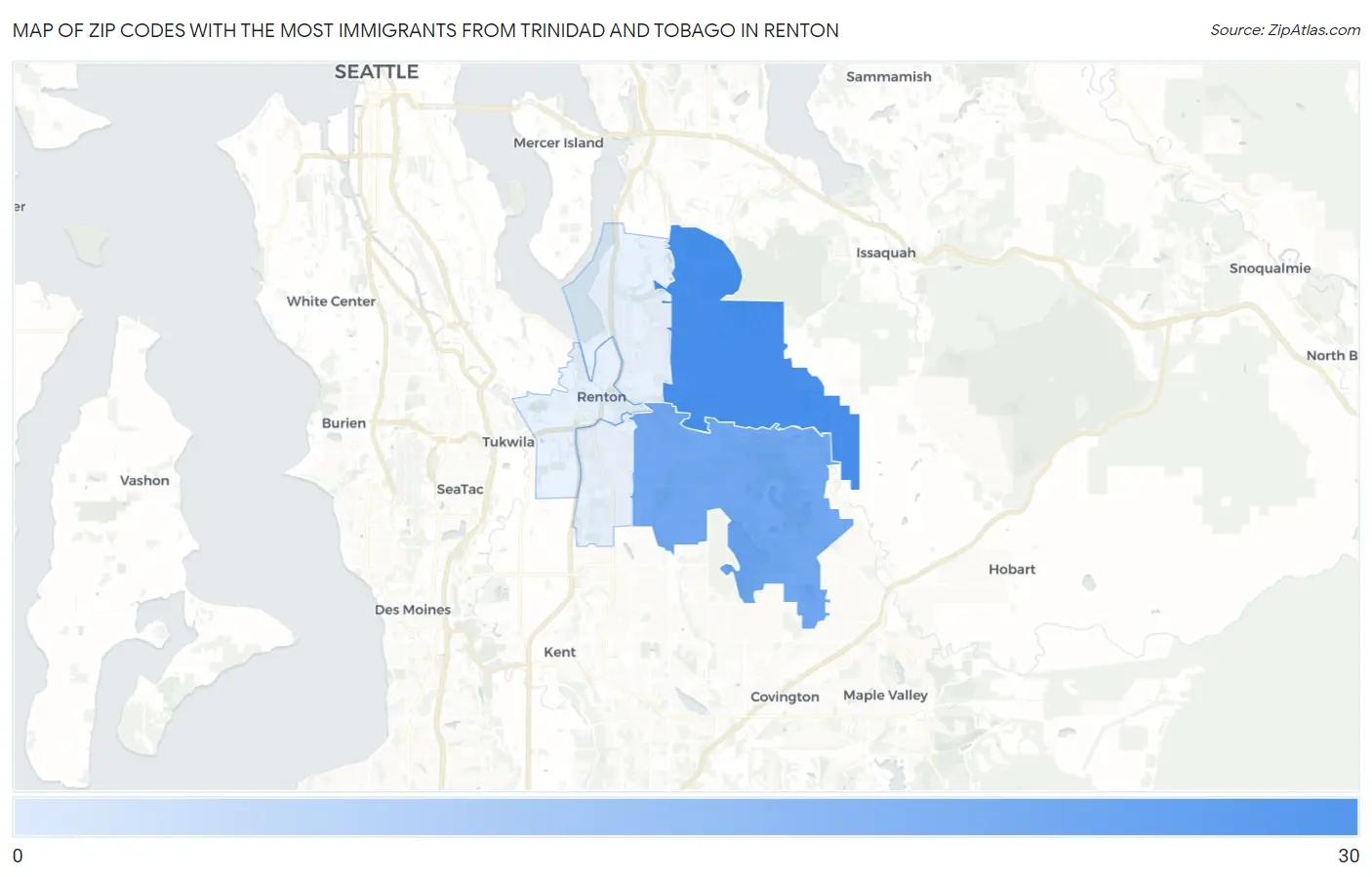 Zip Codes with the Most Immigrants from Trinidad and Tobago in Renton Map