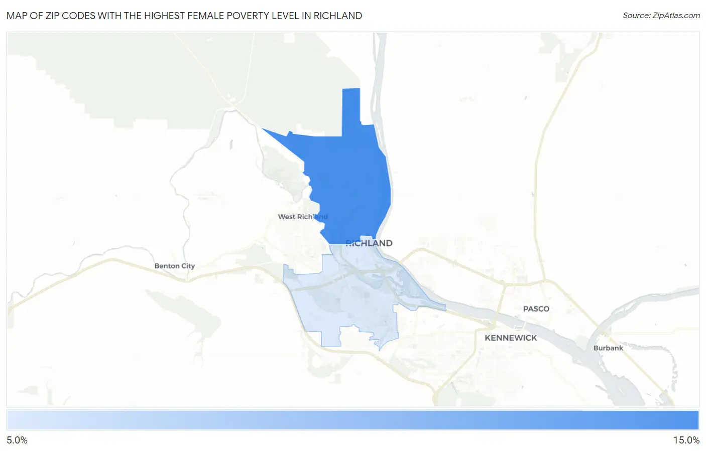 Zip Codes with the Highest Female Poverty Level in Richland Map