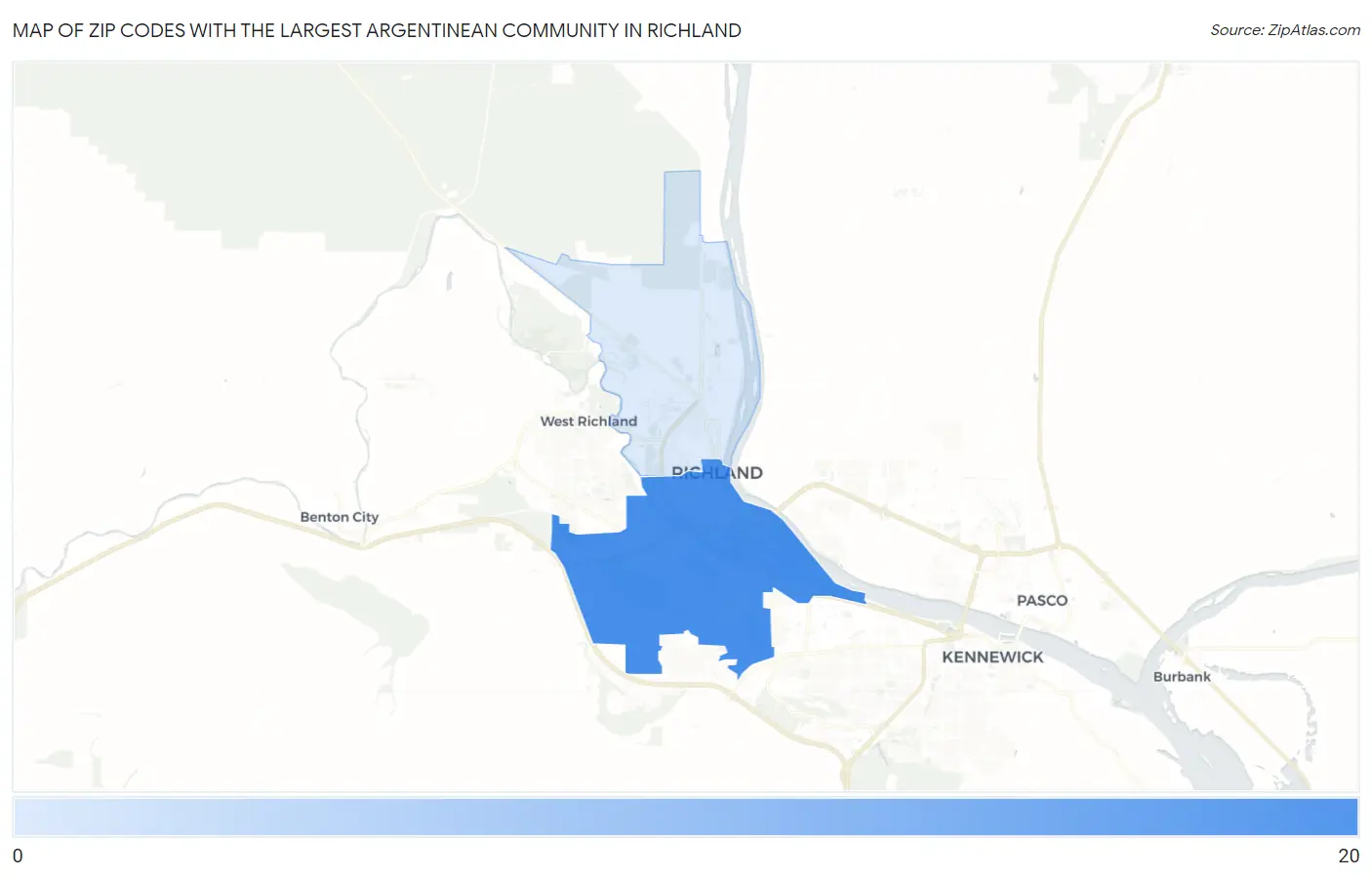 Zip Codes with the Largest Argentinean Community in Richland Map