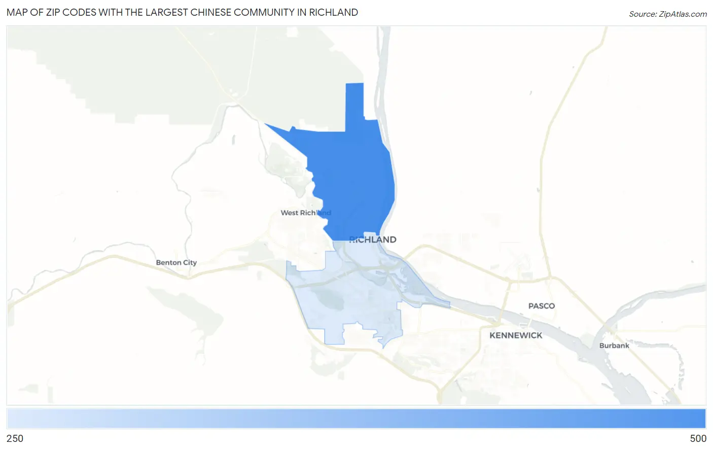 Zip Codes with the Largest Chinese Community in Richland Map