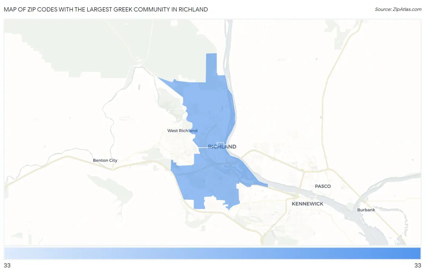 Zip Codes with the Largest Greek Community in Richland Map