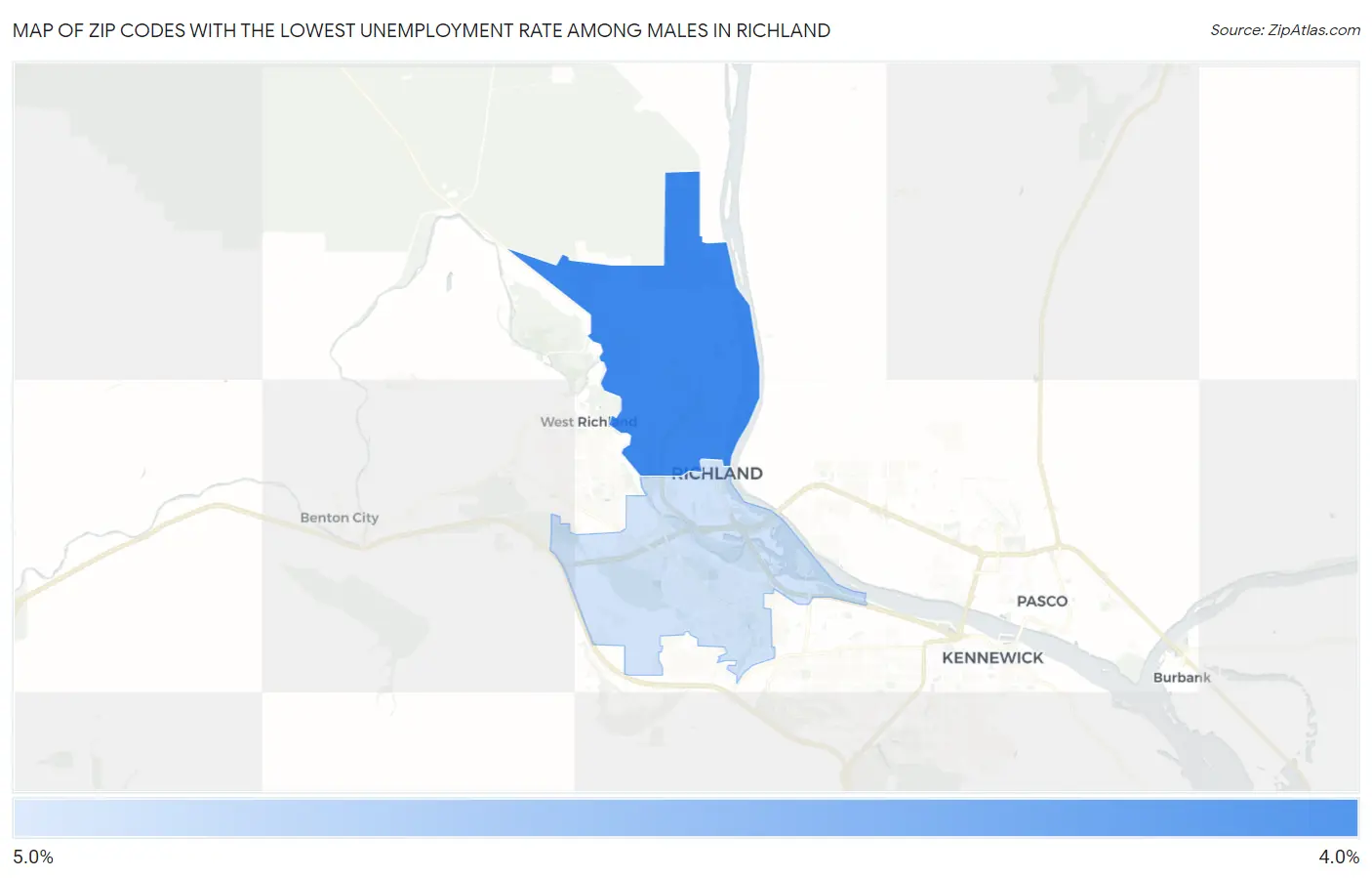 Zip Codes with the Lowest Unemployment Rate Among Males in Richland Map