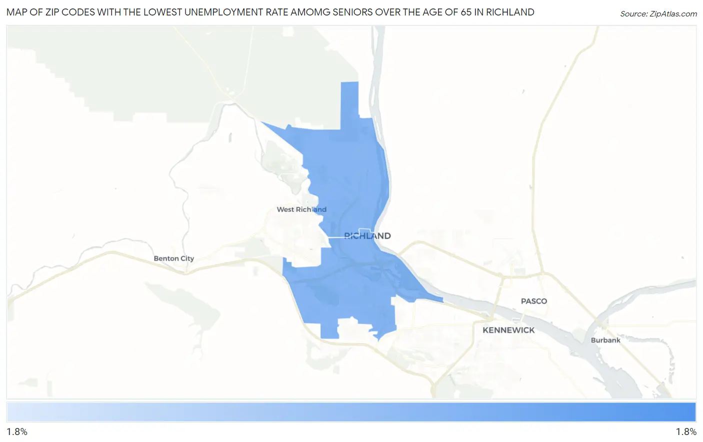 Zip Codes with the Lowest Unemployment Rate Amomg Seniors Over the Age of 65 in Richland Map