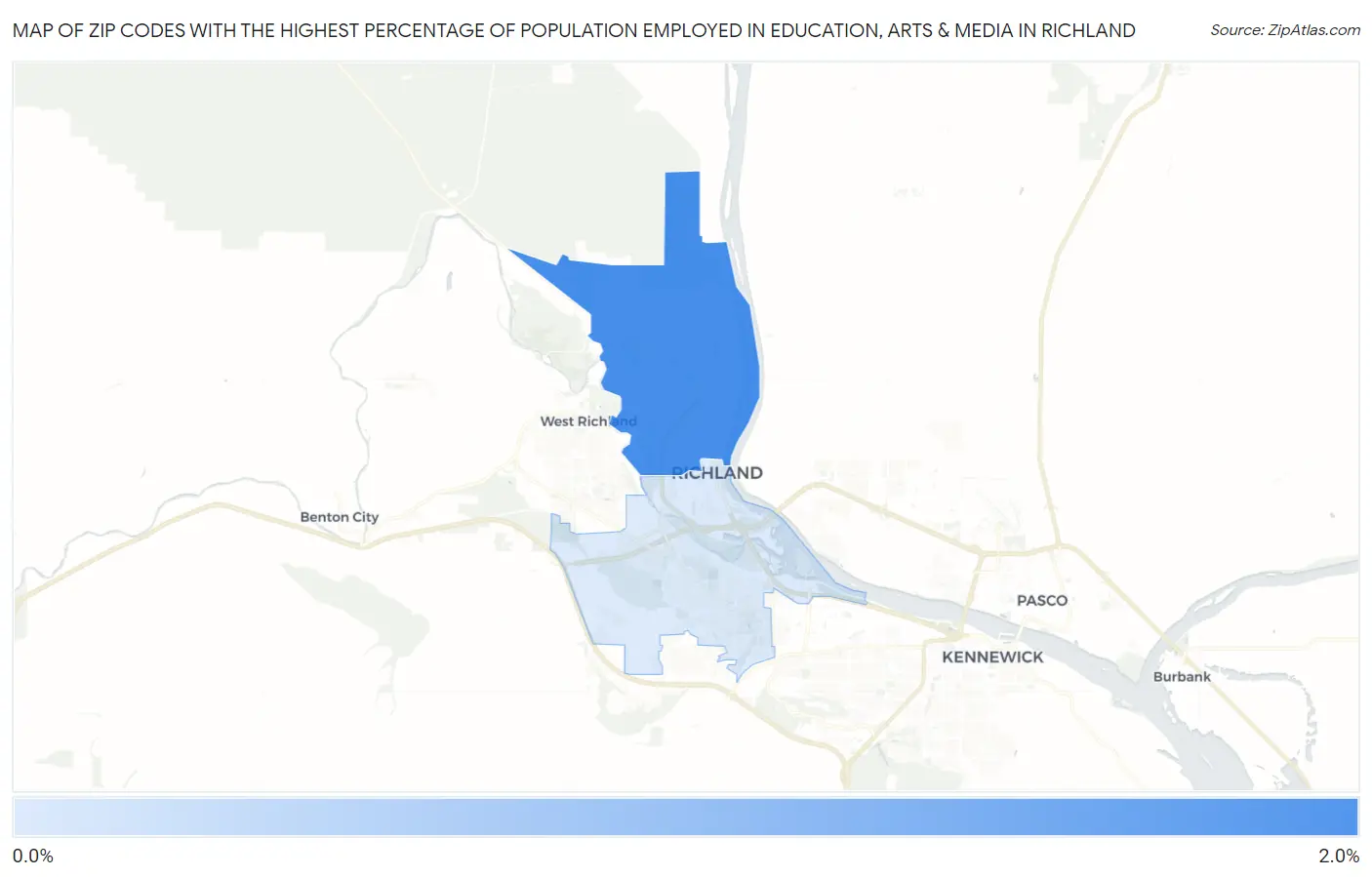 Zip Codes with the Highest Percentage of Population Employed in Education, Arts & Media in Richland Map