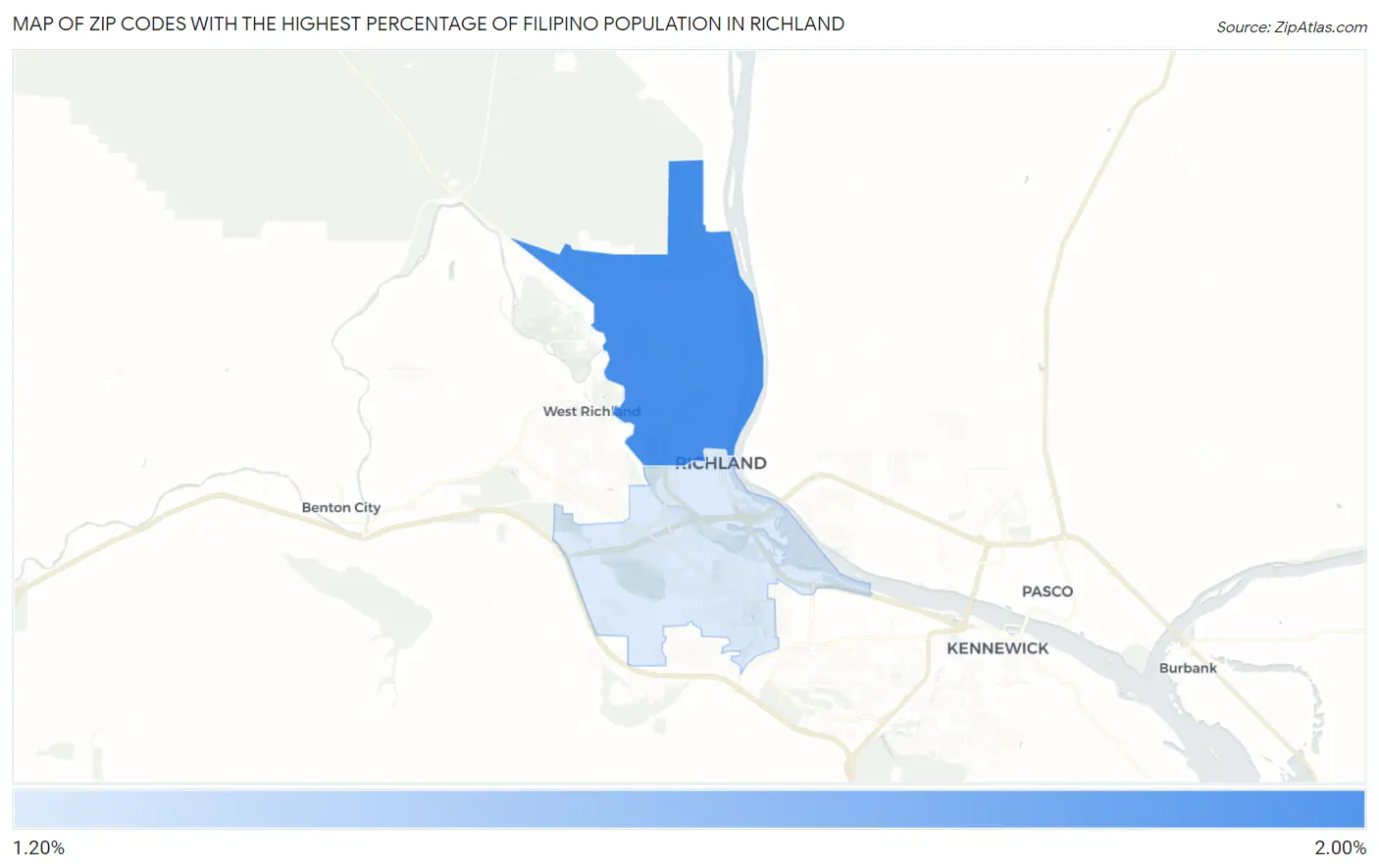 Zip Codes with the Highest Percentage of Filipino Population in Richland Map