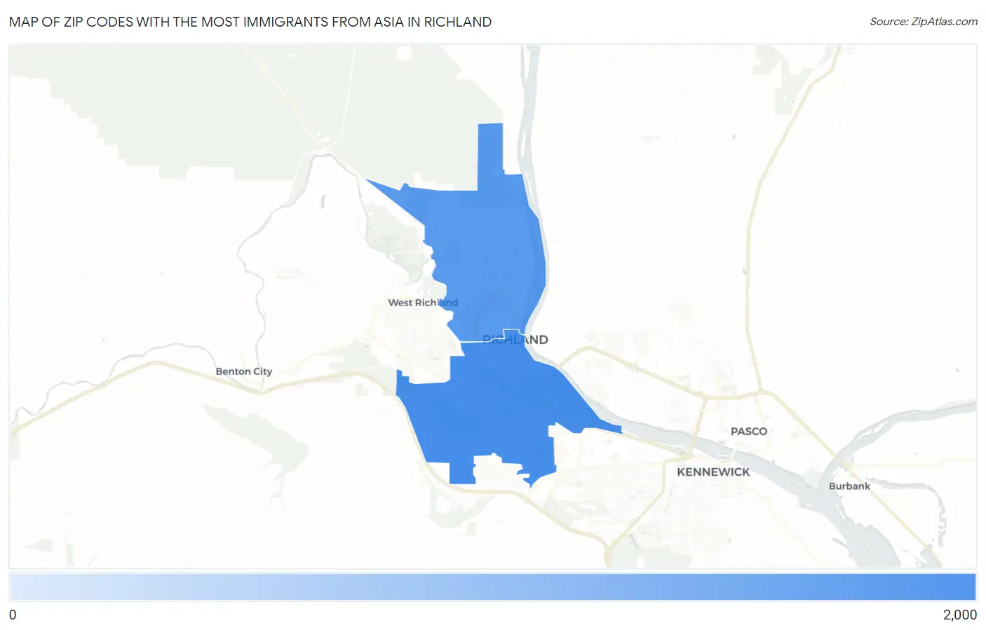 Zip Codes with the Most Immigrants from Asia in Richland Map