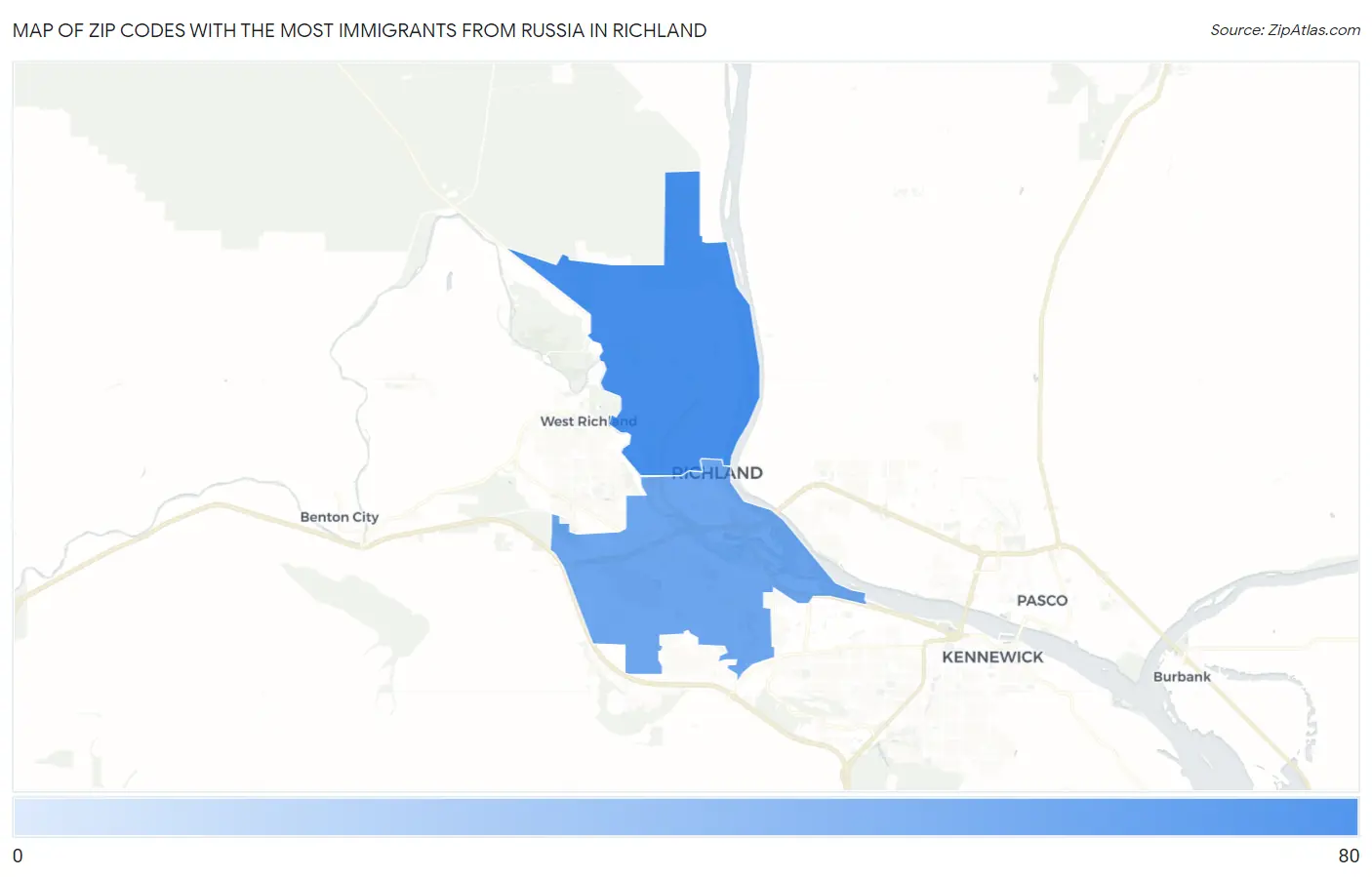 Zip Codes with the Most Immigrants from Russia in Richland Map
