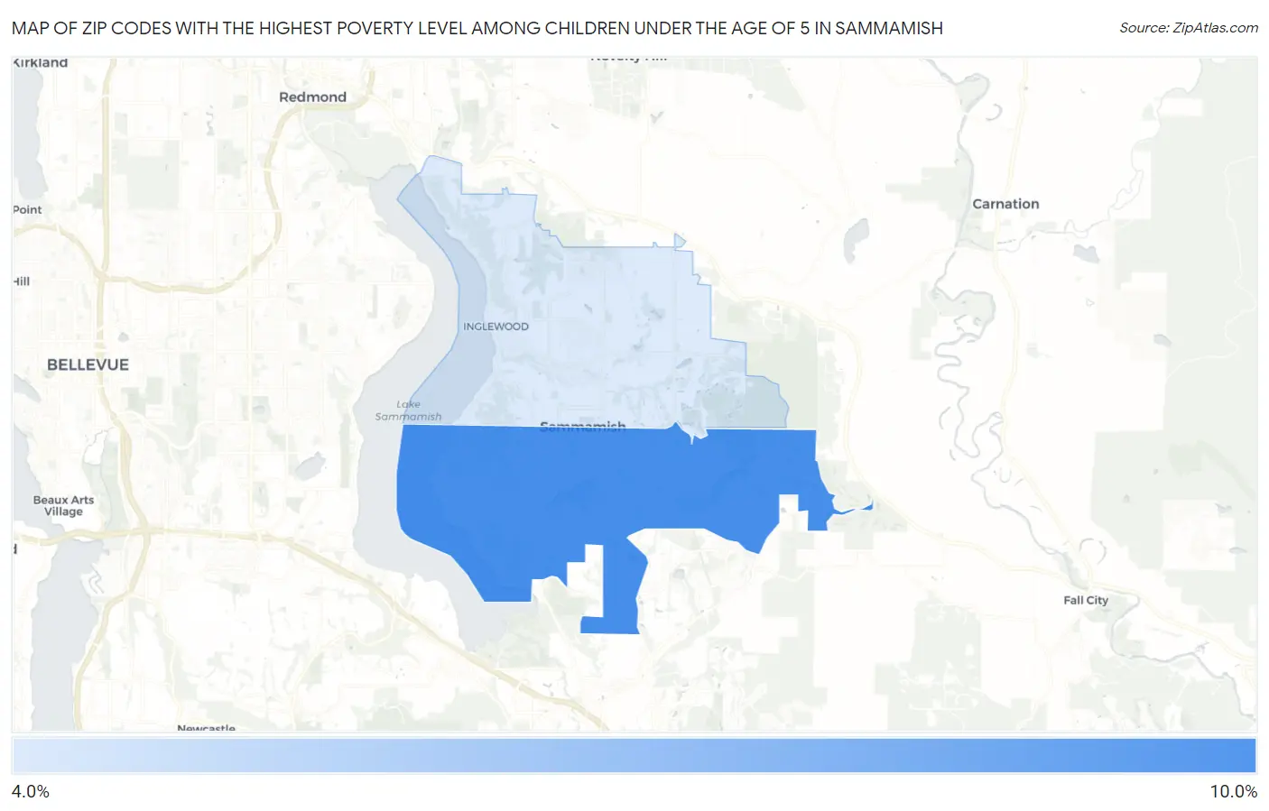 Zip Codes with the Highest Poverty Level Among Children Under the Age of 5 in Sammamish Map