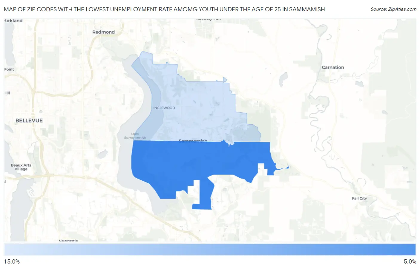 Zip Codes with the Lowest Unemployment Rate Amomg Youth Under the Age of 25 in Sammamish Map