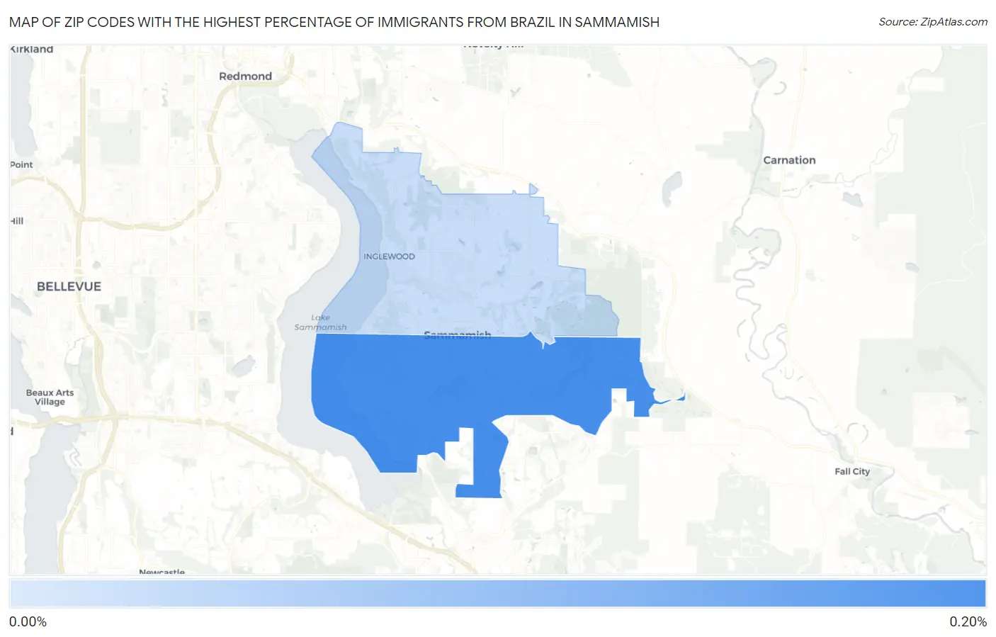 Zip Codes with the Highest Percentage of Immigrants from Brazil in Sammamish Map