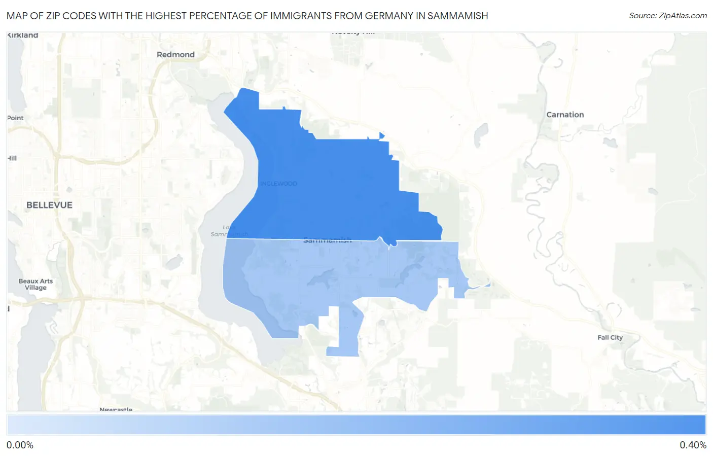 Zip Codes with the Highest Percentage of Immigrants from Germany in Sammamish Map