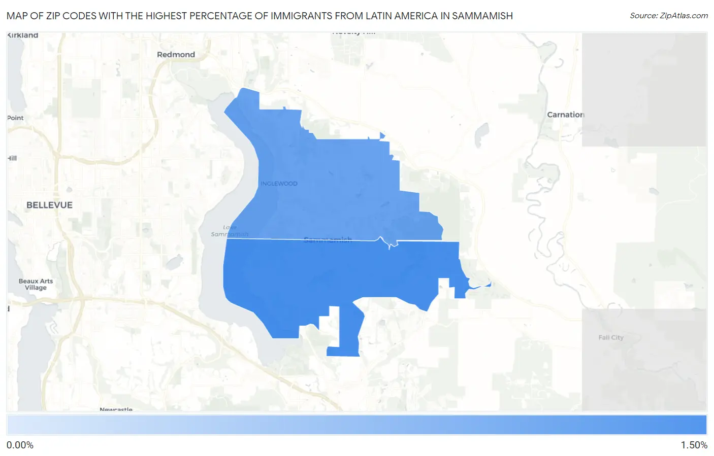 Zip Codes with the Highest Percentage of Immigrants from Latin America in Sammamish Map