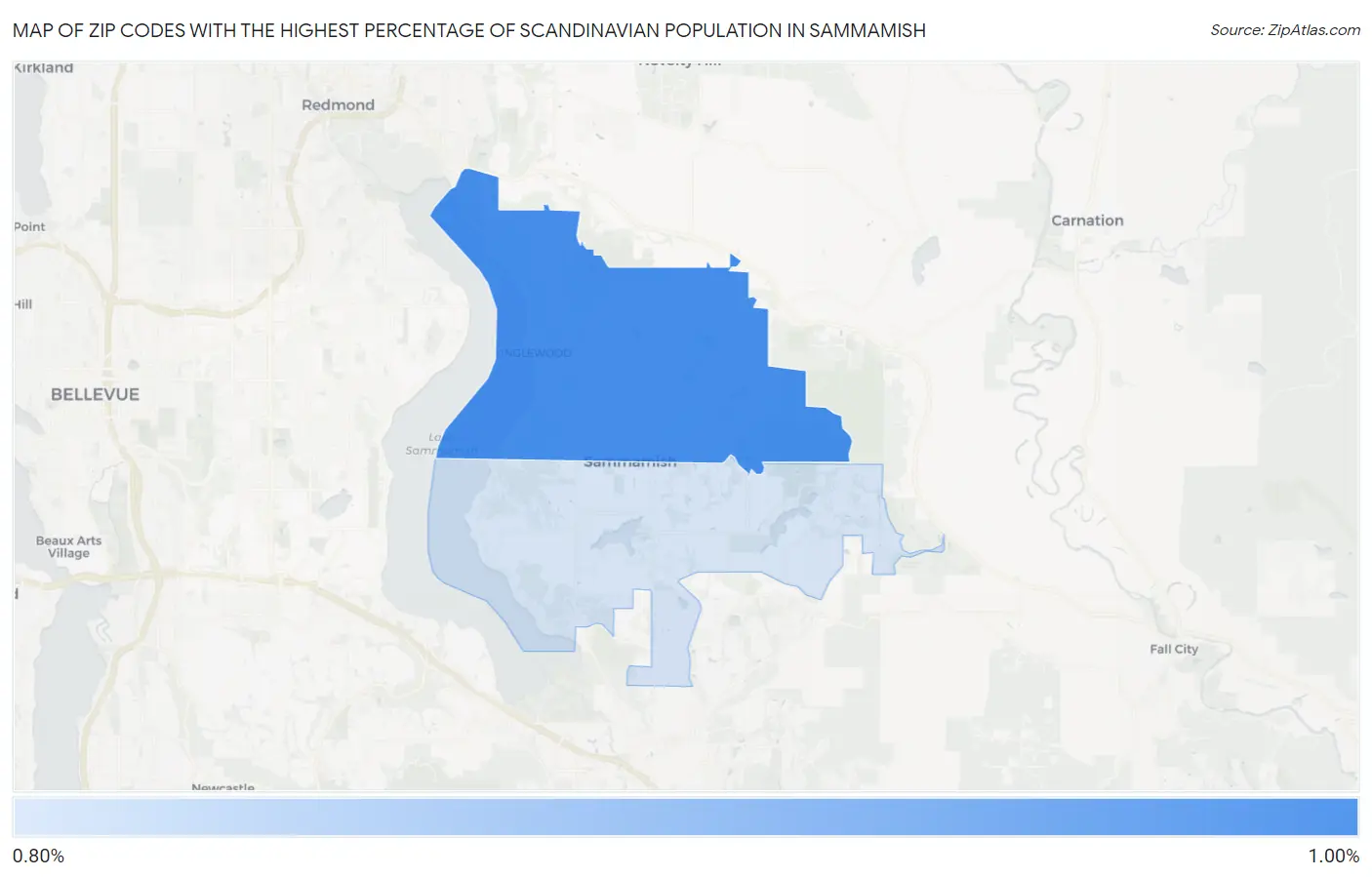 Zip Codes with the Highest Percentage of Scandinavian Population in Sammamish Map