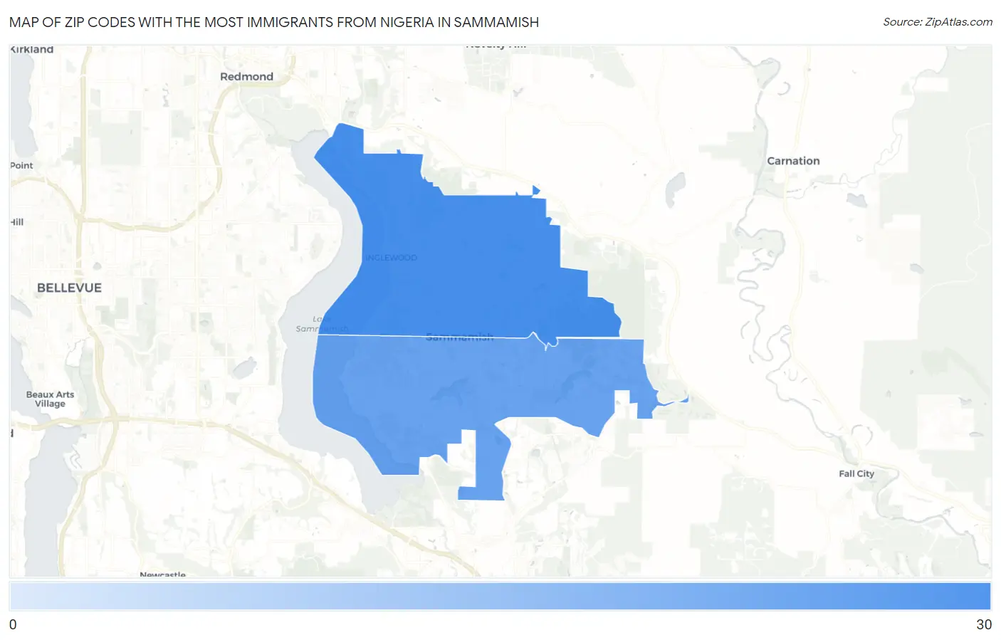 Zip Codes with the Most Immigrants from Nigeria in Sammamish Map