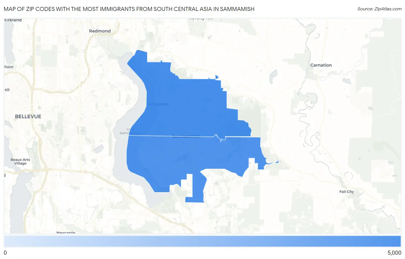 Zip Codes with the Most Immigrants from South Central Asia in Sammamish Map