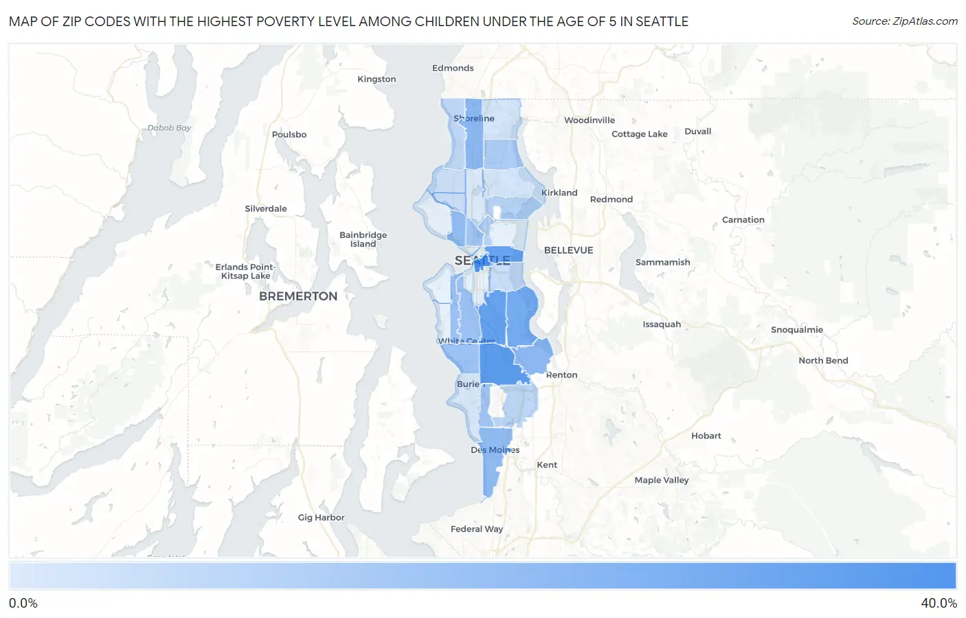 Zip Codes with the Highest Poverty Level Among Children Under the Age of 5 in Seattle Map