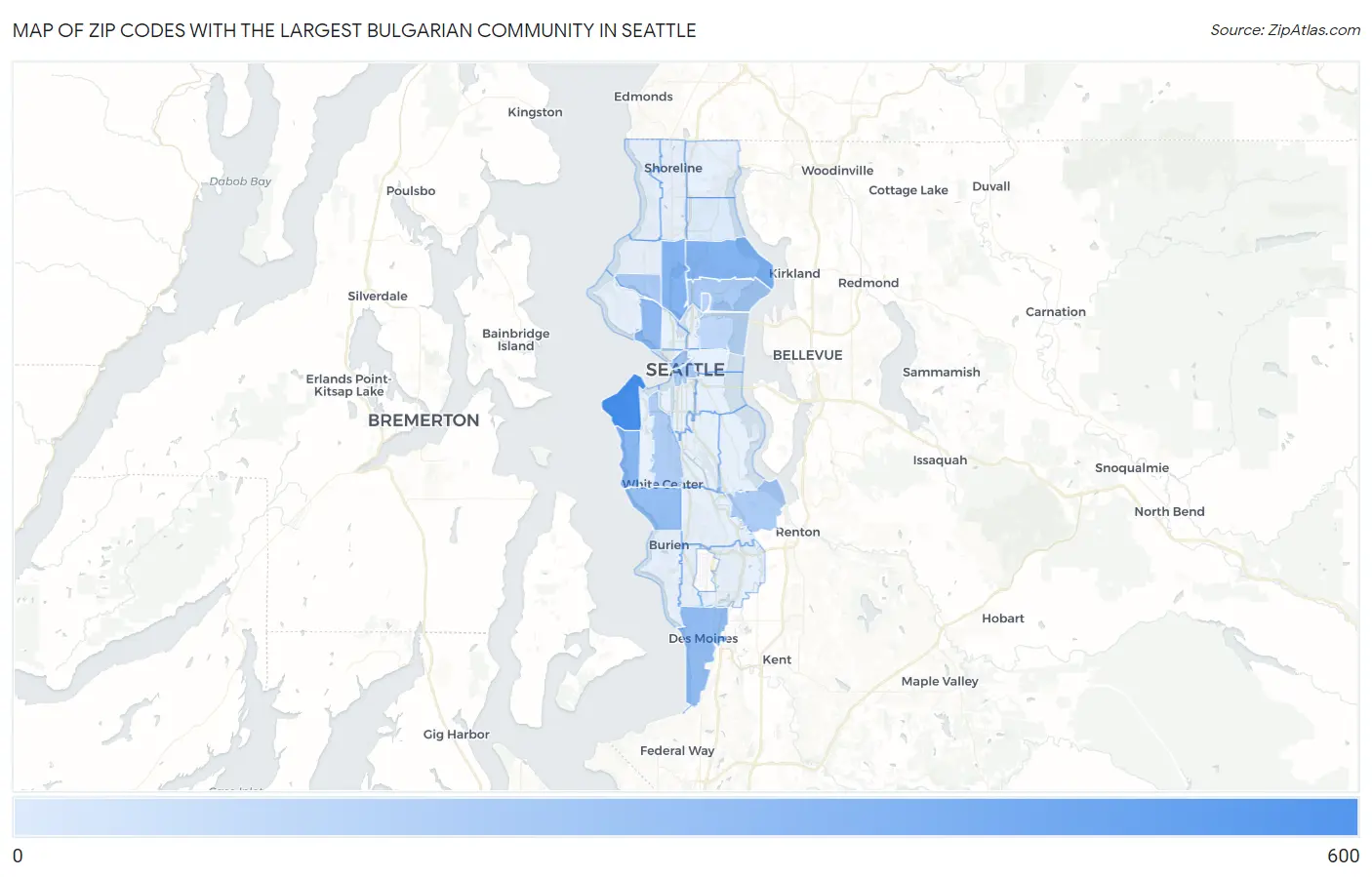 Zip Codes with the Largest Bulgarian Community in Seattle Map