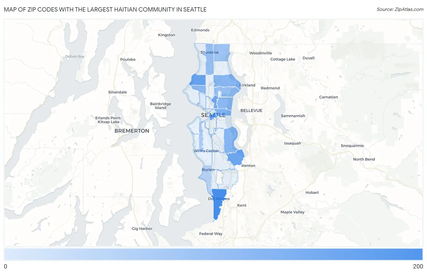 Zip Codes with the Largest Haitian Community in Seattle Map
