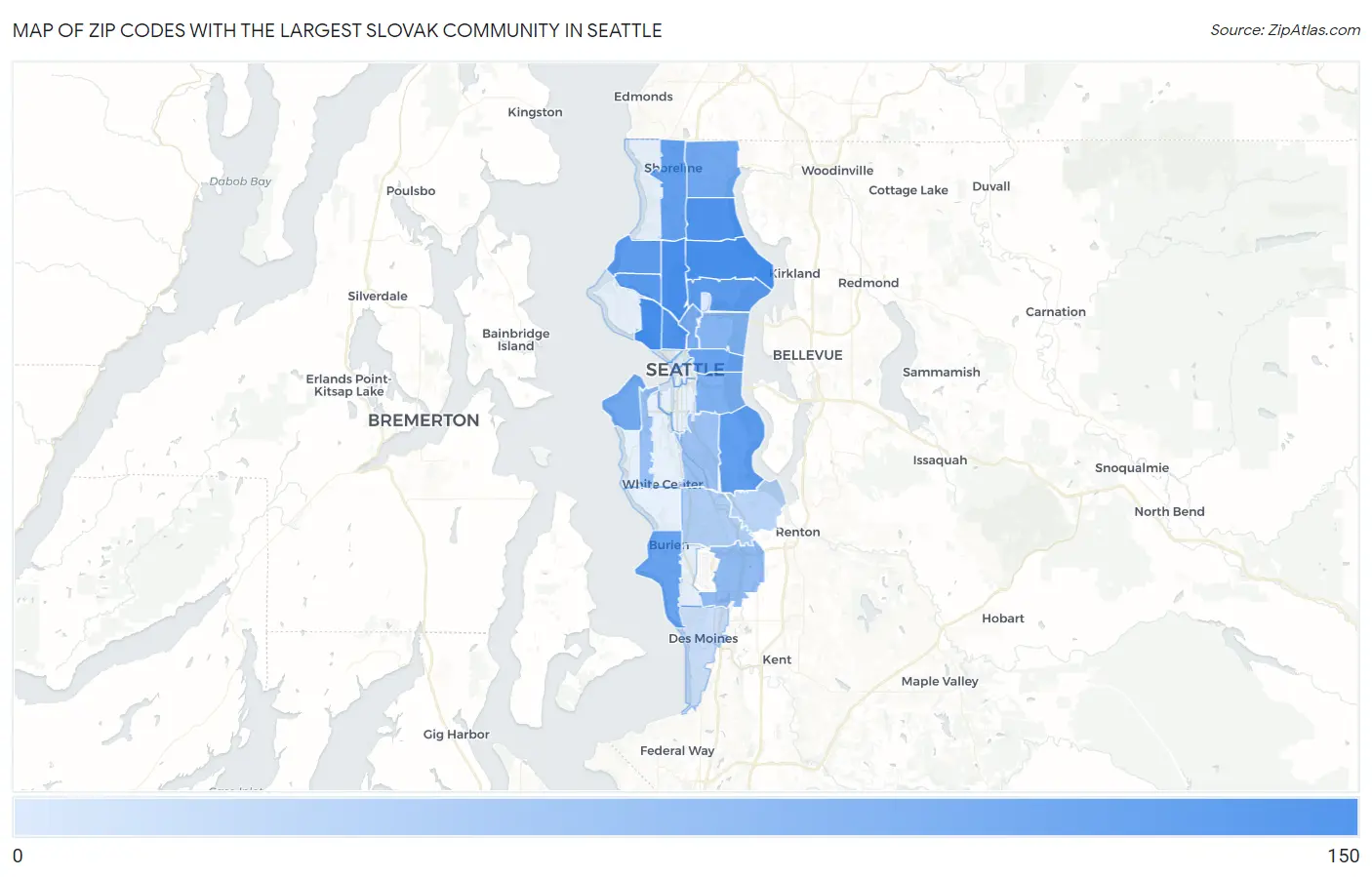 Zip Codes with the Largest Slovak Community in Seattle Map