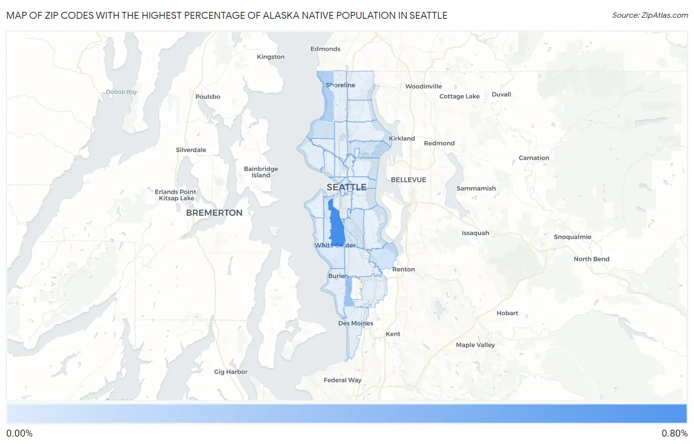 Zip Codes with the Highest Percentage of Alaska Native Population in Seattle Map