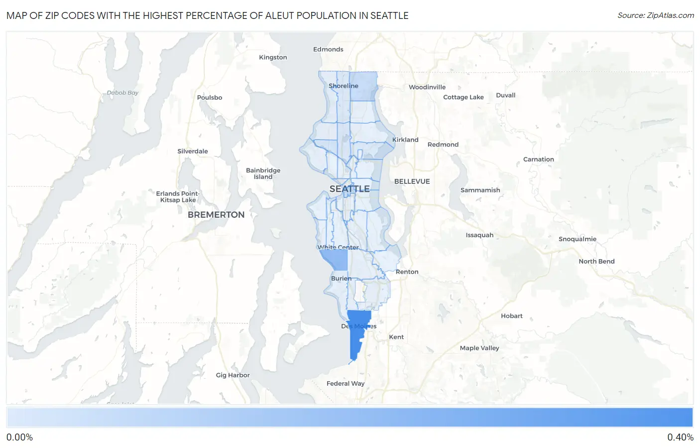 Zip Codes with the Highest Percentage of Aleut Population in Seattle Map