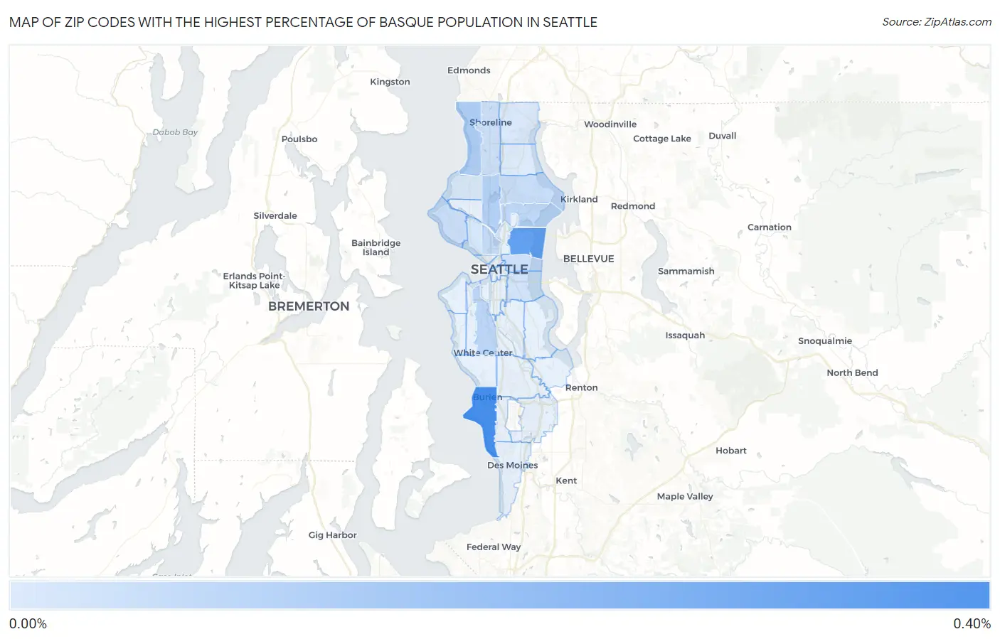 Zip Codes with the Highest Percentage of Basque Population in Seattle Map