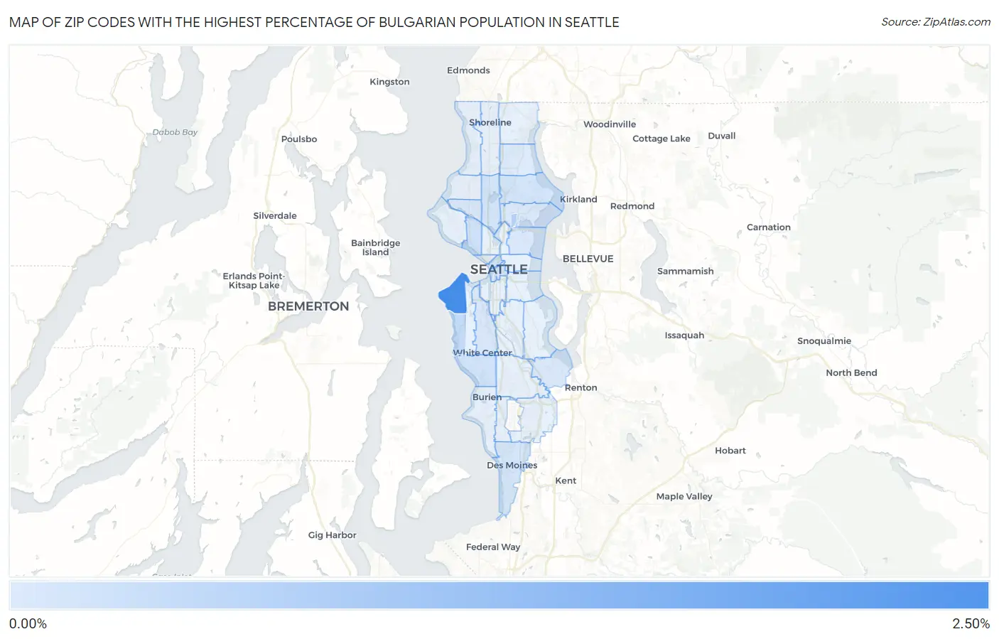 Zip Codes with the Highest Percentage of Bulgarian Population in Seattle Map