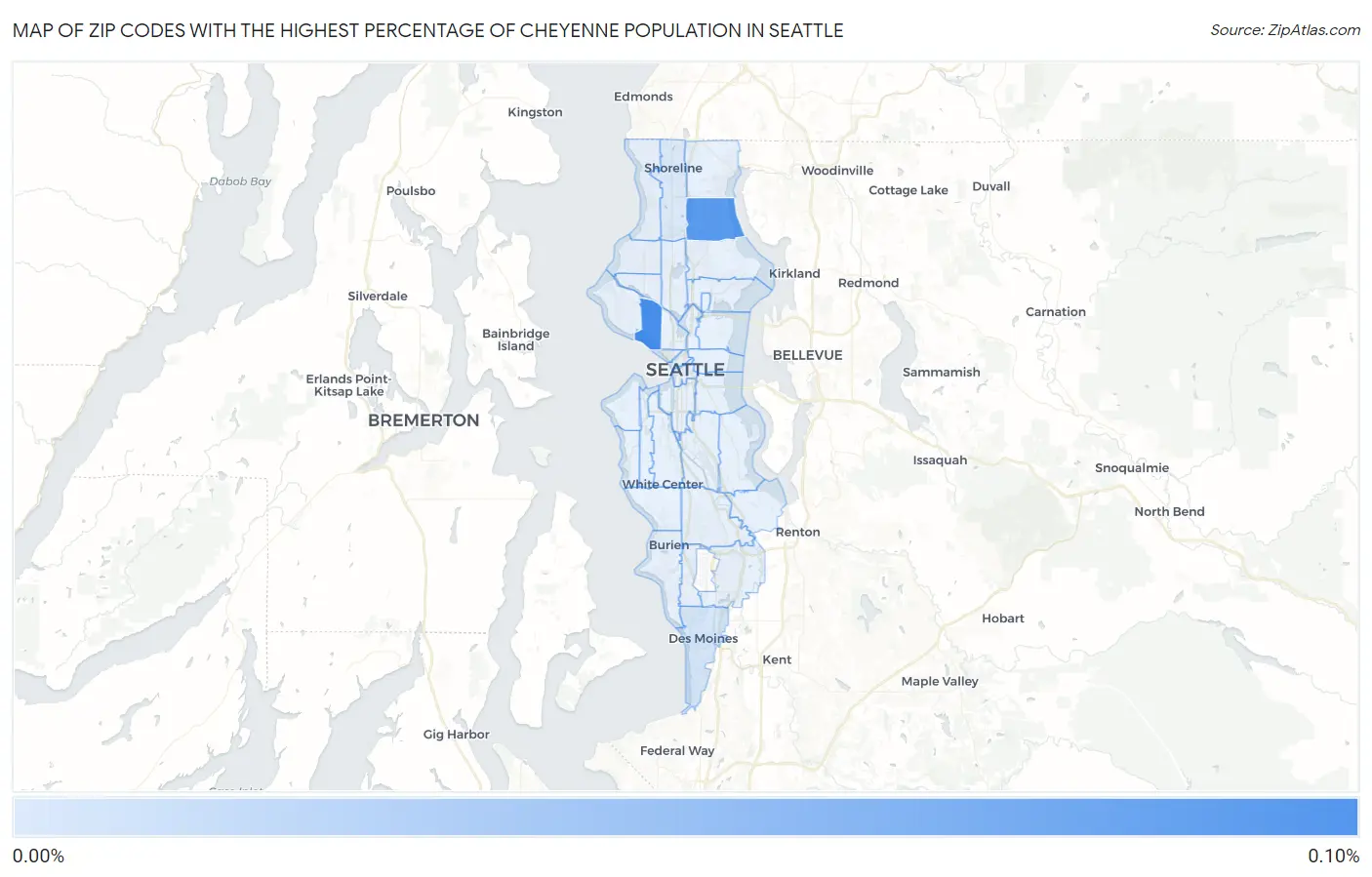 Zip Codes with the Highest Percentage of Cheyenne Population in Seattle Map