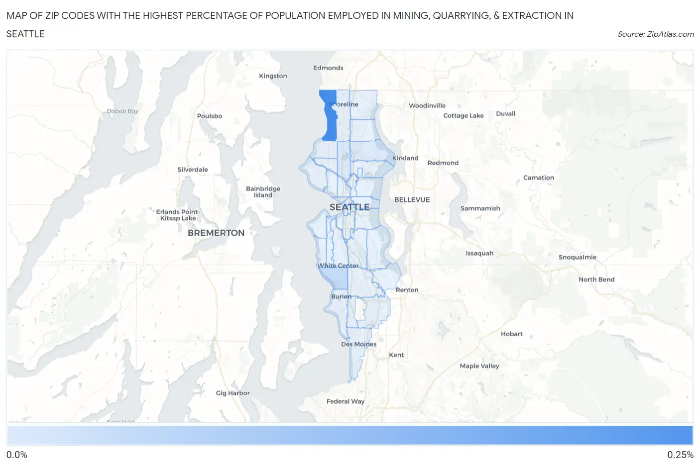 Zip Codes with the Highest Percentage of Population Employed in Mining, Quarrying, & Extraction in Seattle Map