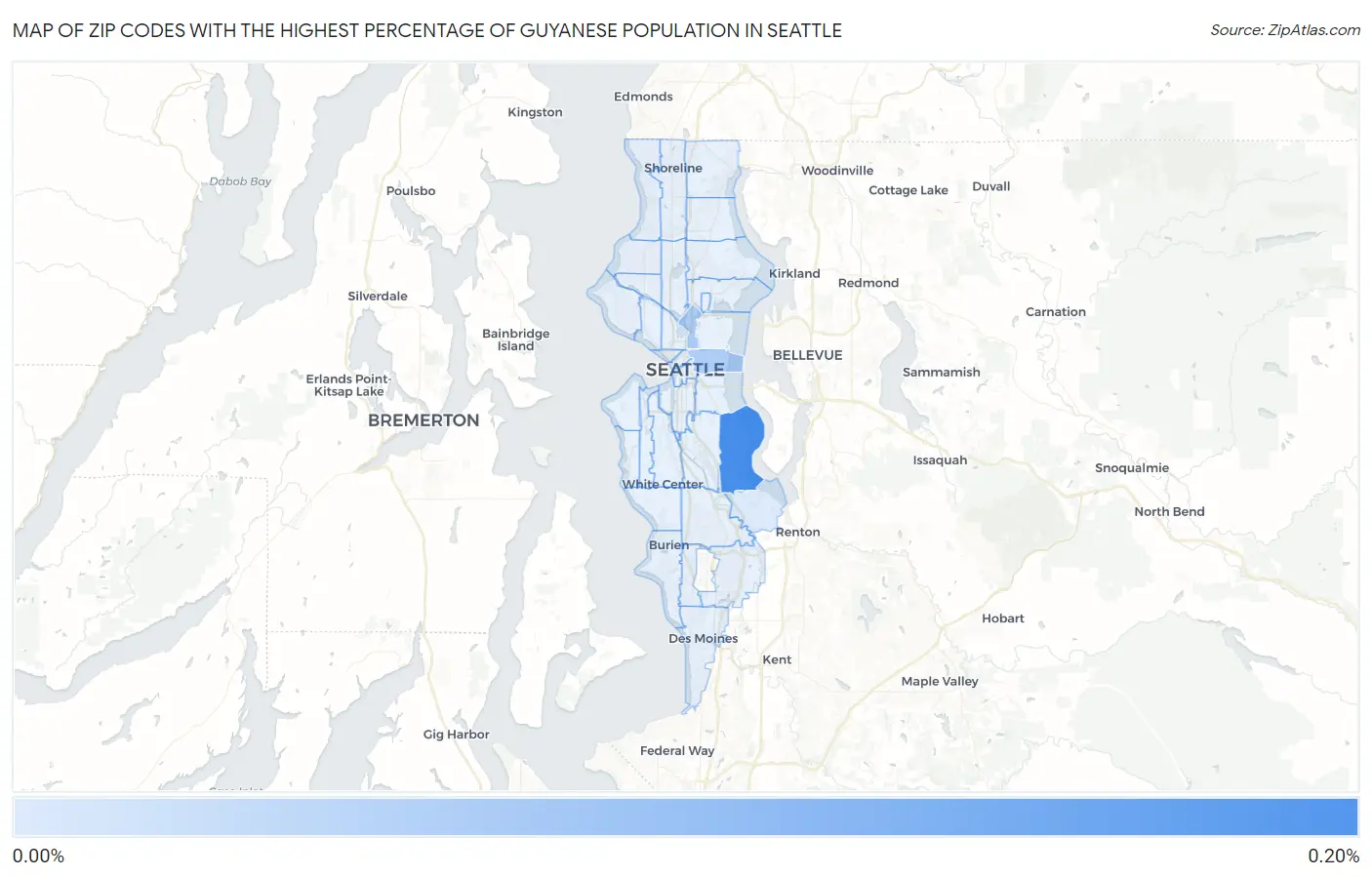 Zip Codes with the Highest Percentage of Guyanese Population in Seattle Map