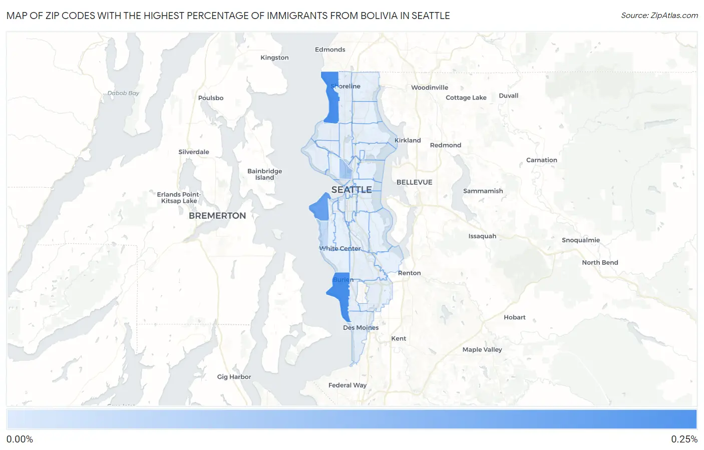 Zip Codes with the Highest Percentage of Immigrants from Bolivia in Seattle Map