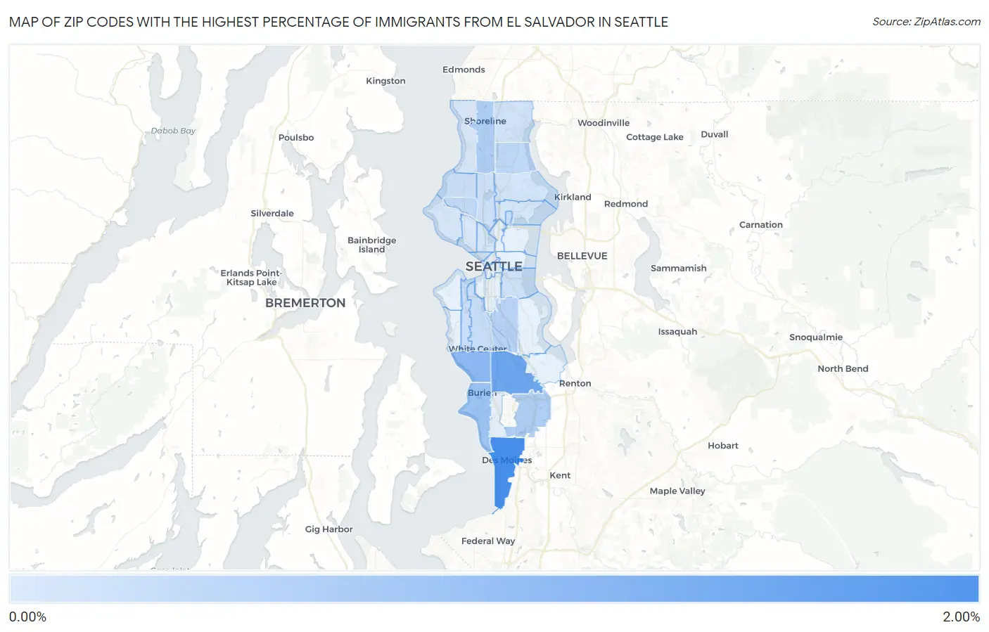 Zip Codes with the Highest Percentage of Immigrants from El Salvador in Seattle Map