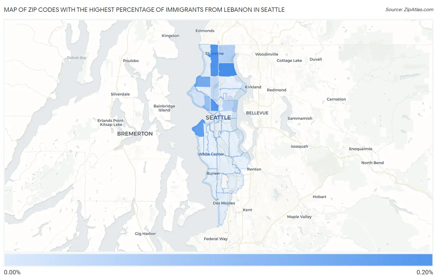 Zip Codes with the Highest Percentage of Immigrants from Lebanon in Seattle Map