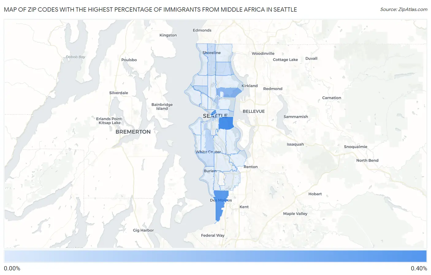 Zip Codes with the Highest Percentage of Immigrants from Middle Africa in Seattle Map