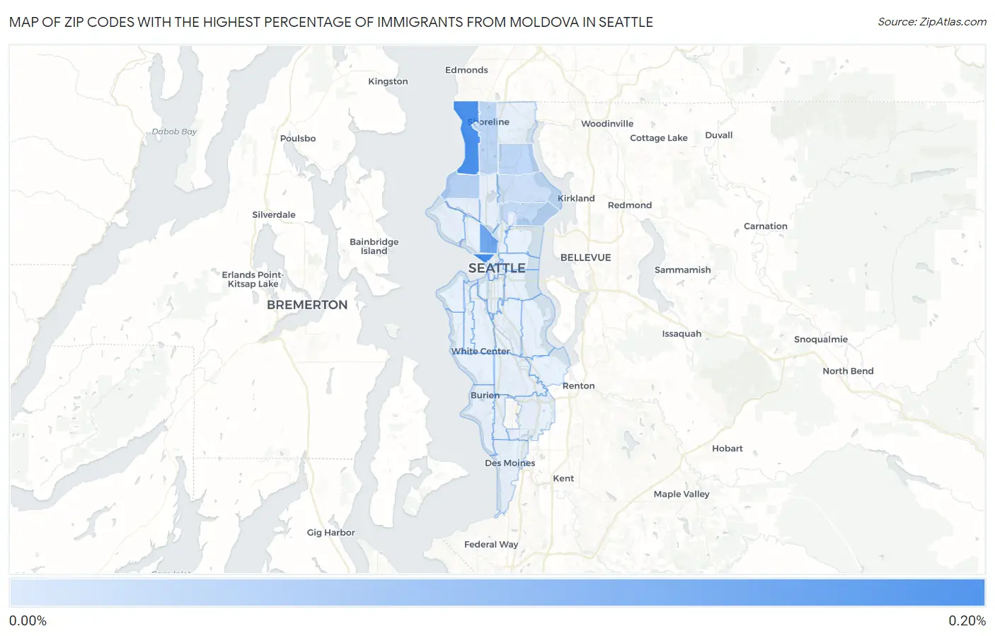Zip Codes with the Highest Percentage of Immigrants from Moldova in Seattle Map