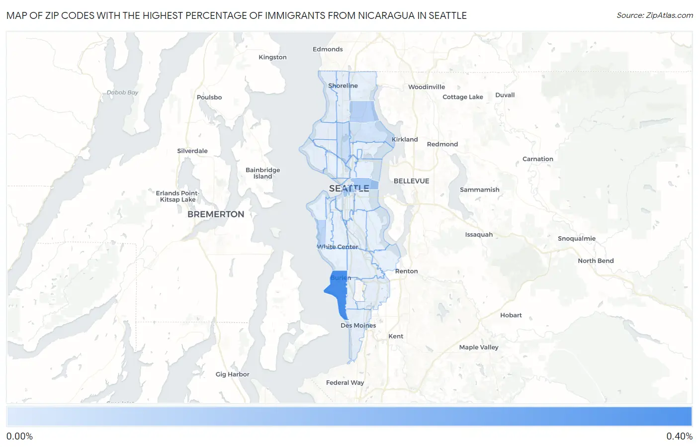 Zip Codes with the Highest Percentage of Immigrants from Nicaragua in Seattle Map