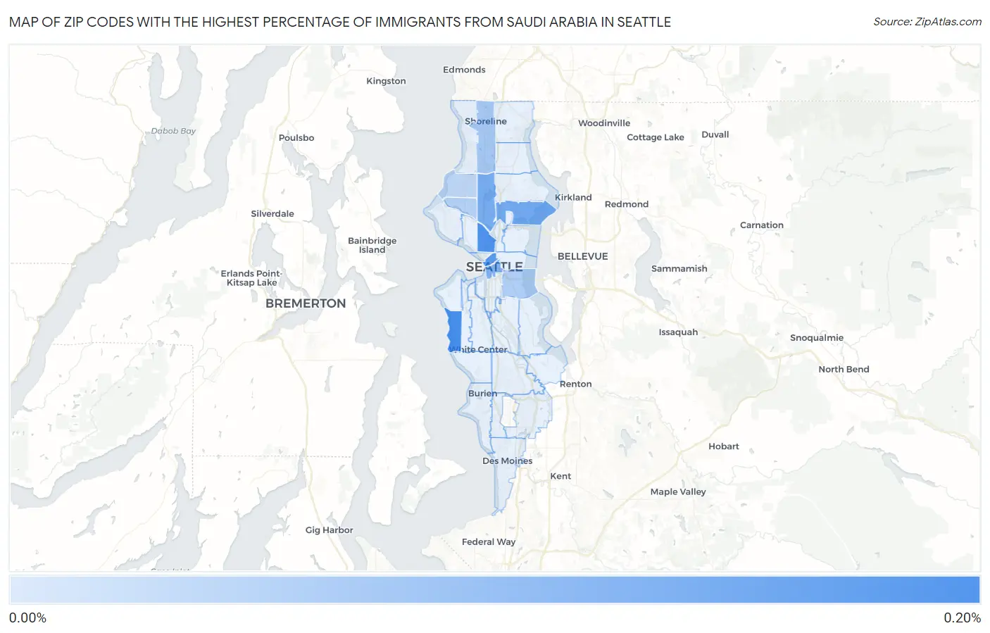 Zip Codes with the Highest Percentage of Immigrants from Saudi Arabia in Seattle Map