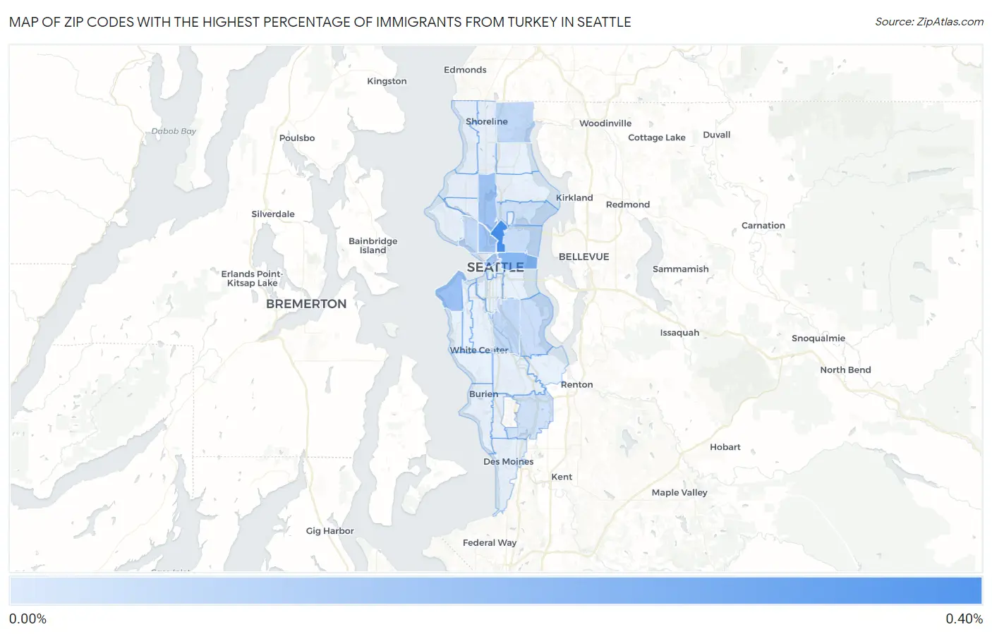 Zip Codes with the Highest Percentage of Immigrants from Turkey in Seattle Map