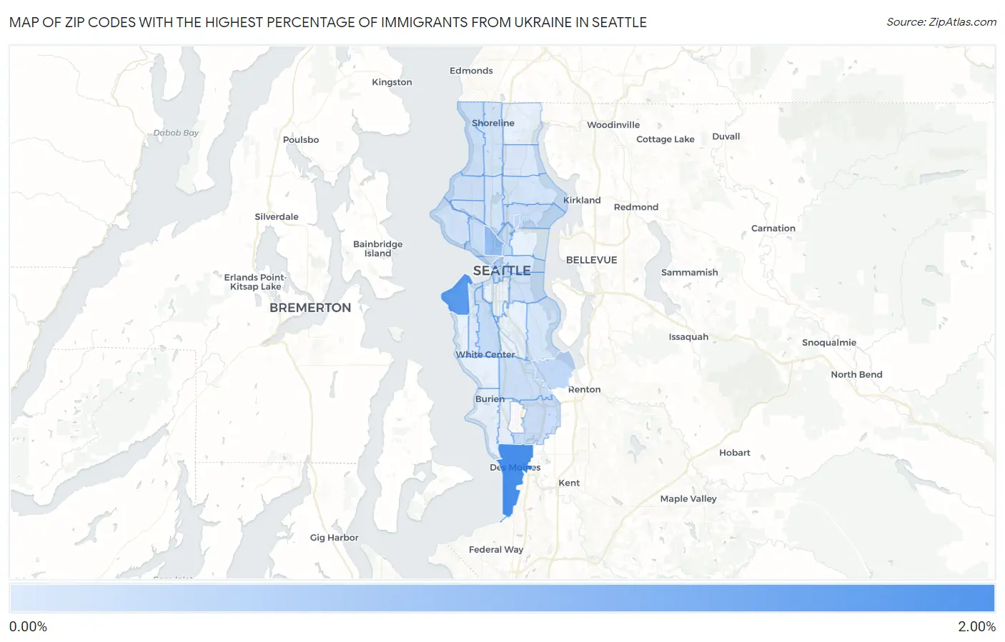 Zip Codes with the Highest Percentage of Immigrants from Ukraine in Seattle Map