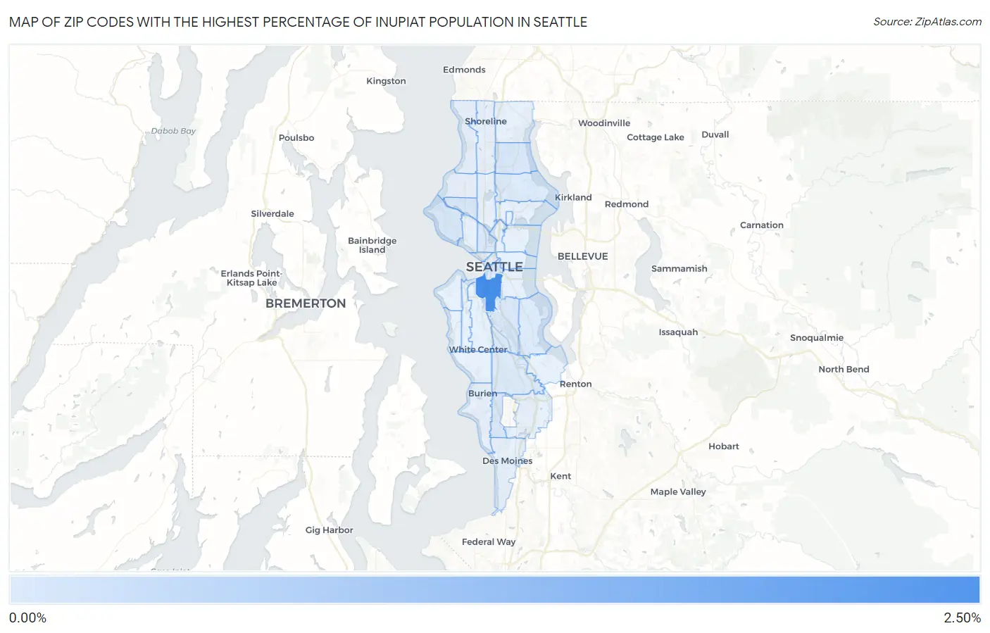 Zip Codes with the Highest Percentage of Inupiat Population in Seattle Map