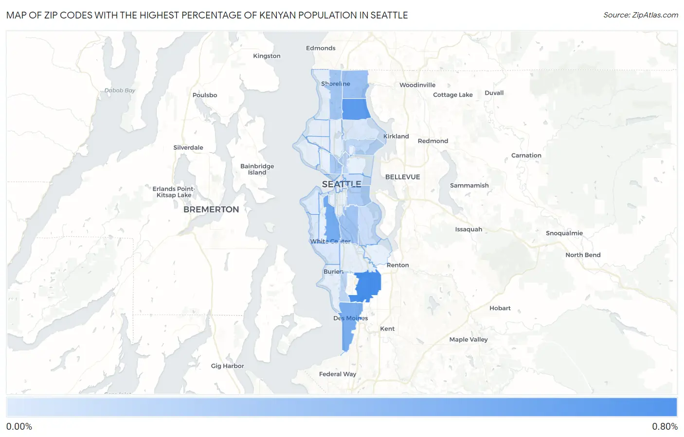 Zip Codes with the Highest Percentage of Kenyan Population in Seattle Map