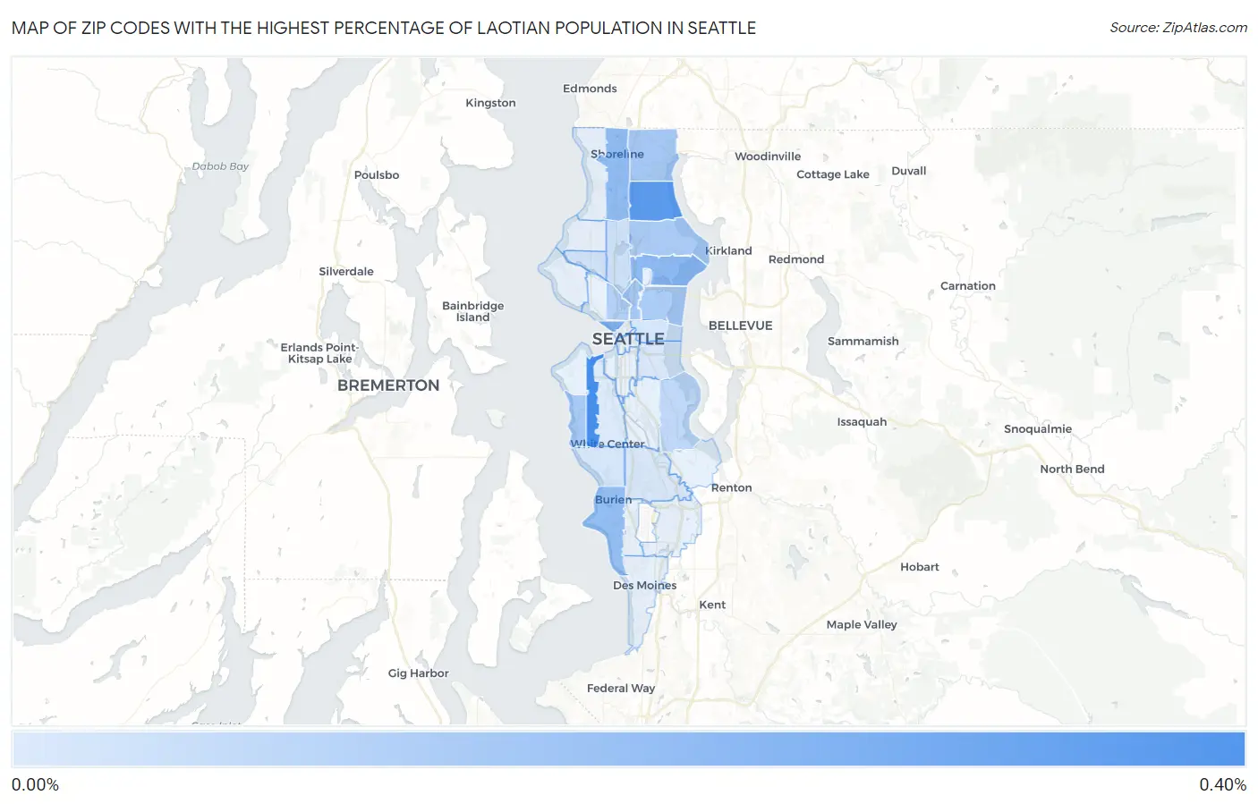Zip Codes with the Highest Percentage of Laotian Population in Seattle Map