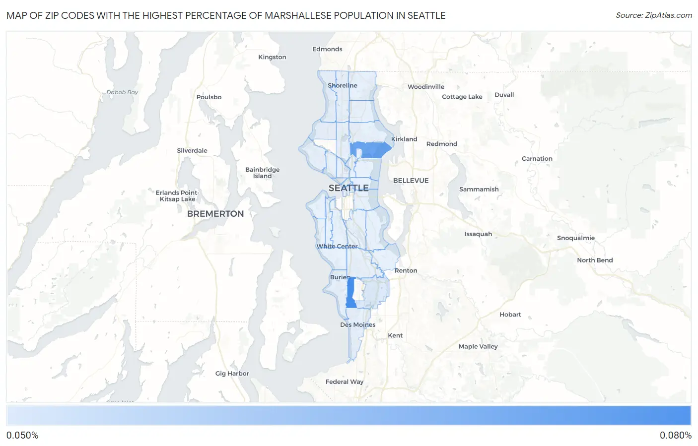 Zip Codes with the Highest Percentage of Marshallese Population in Seattle Map