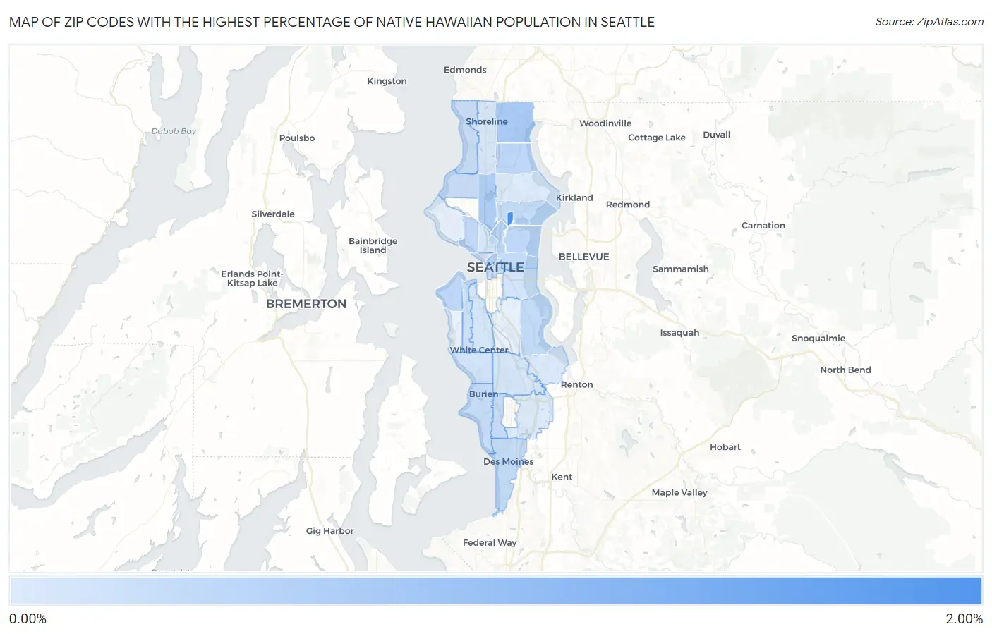 Zip Codes with the Highest Percentage of Native Hawaiian Population in Seattle Map