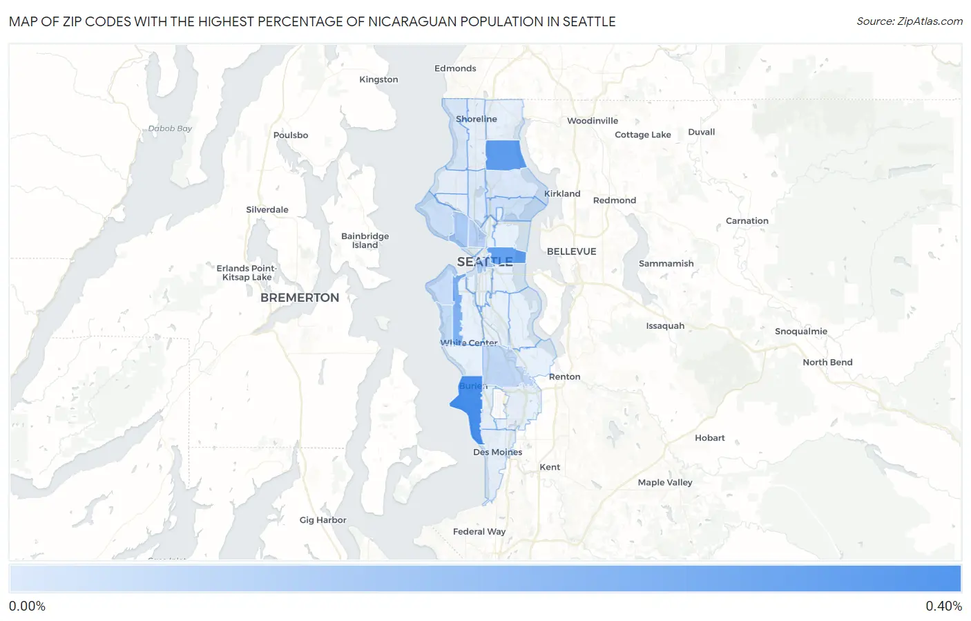 Zip Codes with the Highest Percentage of Nicaraguan Population in Seattle Map