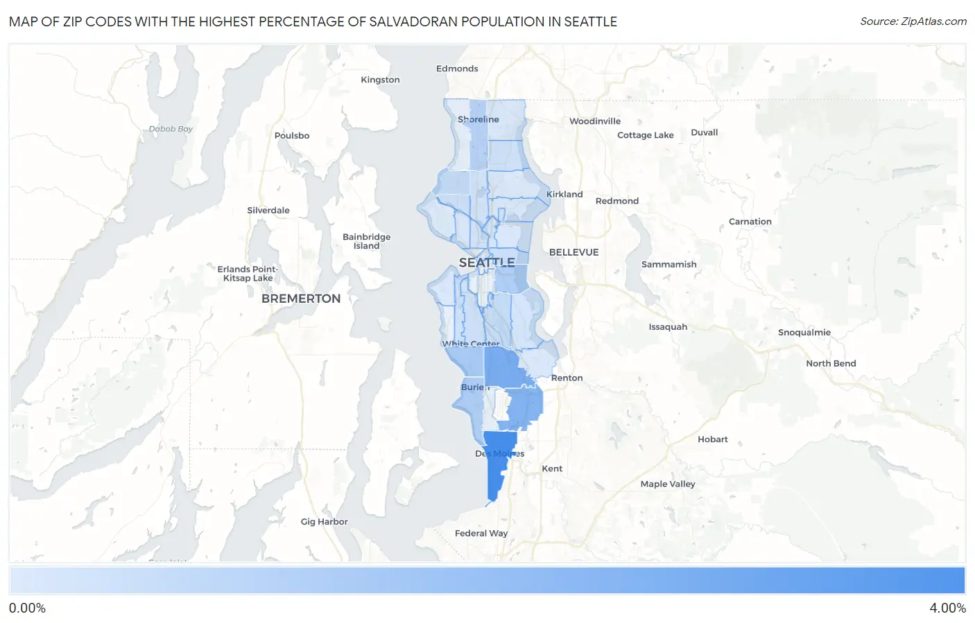 Zip Codes with the Highest Percentage of Salvadoran Population in Seattle Map
